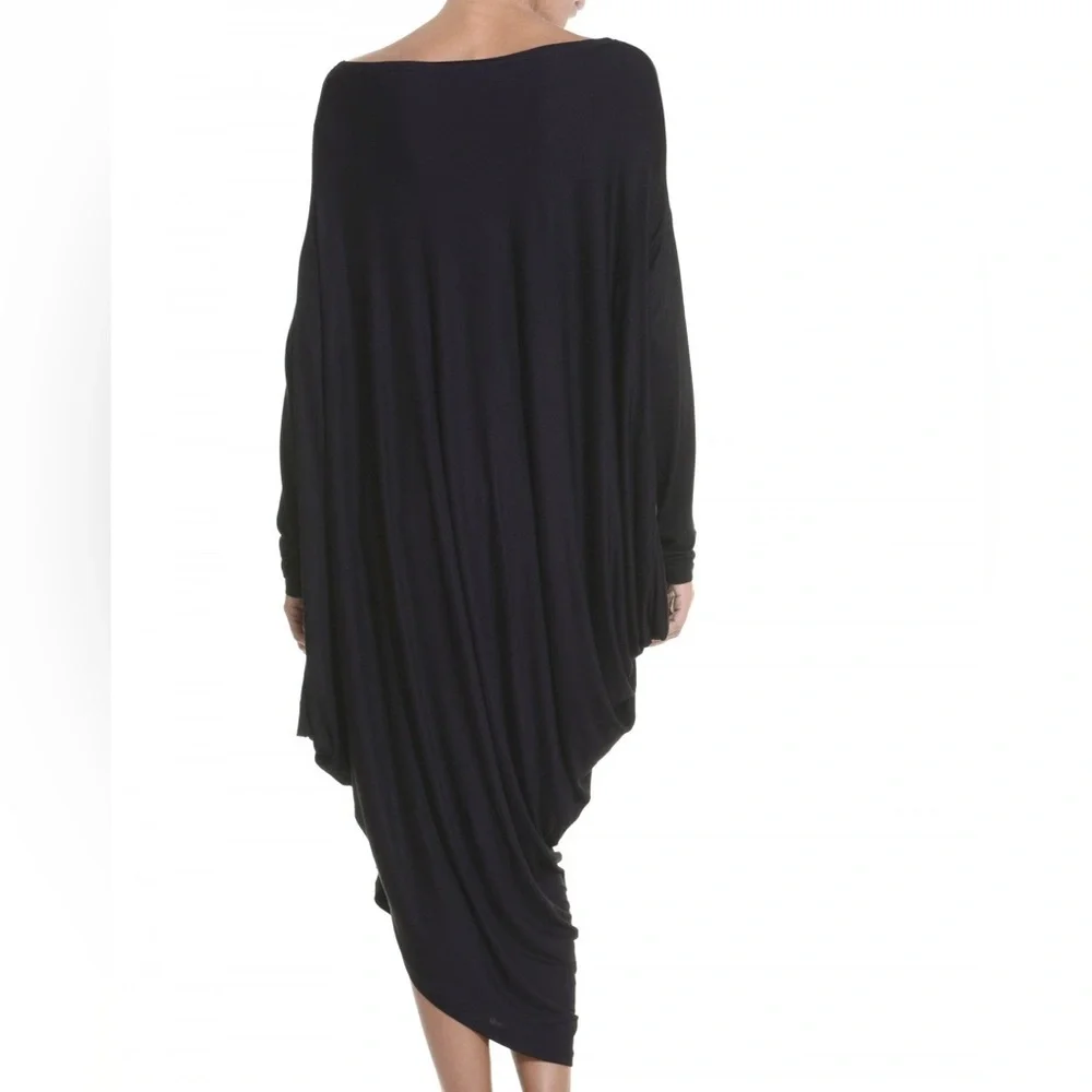 Aakasha Black‎ Asymmetrical Long Sleeve Lagenlook Viscose Blend Tunic Dress - Picture 2 of 12